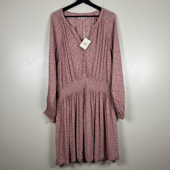 Faherty Dresses & Skirts - Faherty Women's XXL Montara Dress Mauve Leaf Batik Smocked Waist Cottagecore NEW
